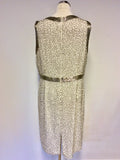 HOBBS INVITATION IVORY & SILVER BEADED SILK SHIFT DRESS SIZE 16