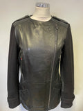 LK BENNETT BLACK LEATHER & WOOL SLEEVE BIKER STYLE JACKET SIZE 10
