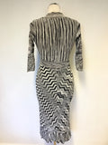 KAREN MILLEN BLACK & WHITE DESIGN FINE KNIT 3/4 SLEEVE DRESS SIZE 2 UK 8/10