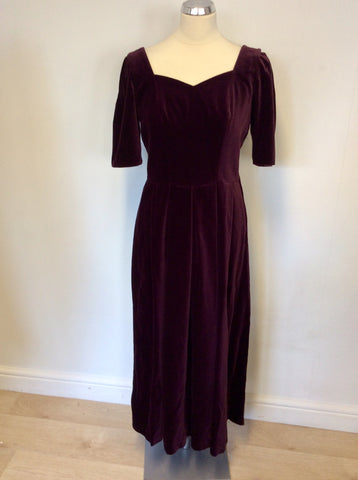 VINTAGE LAURA ASHLEY BURGUNDY/ WINE VELVET EVENING DRESS SIZE 14