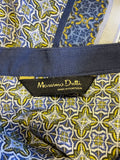 MASSIMO DUTTI BLUE PATTERNED LONG SLEEVE COLLARLESS BLOUSE SIZE 38 UK 10