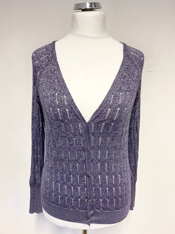 SIMPLY VERA BY VERA WANG PURPLE & SILVER WEAVE LONG SLEEVED CARDIGAN SIZE L