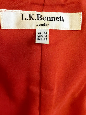 LK BENNETT RED SCOOP NECK CAP SLEEVE PENCIL DRESS SIZE 14