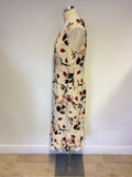 JACQUES VERT CREAM,RED & BLACK FLORAL PRINT DRESS & BLACK DUSTER COAT SIZE 14