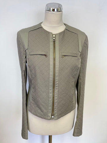 HUGO BOSS GREY COTTON QUILTED ZIP UP JACKET & SHORT SKIRT SUIT SIZE 10/12