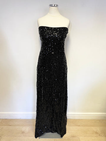 KDK LONDON BLACK SEQUINNED SLEEVELESS LONG EVENING DRESS SIZE 10