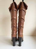 MICHAEL KORS TAN LEATHER WRAP AROUND STRAP KNEE LENGTH HEELED BOOTS SIZE 5.5/38.5