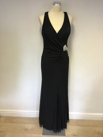Marcelane Black Strappy Full Length Evening Dress With Diamanté Trim Size 12