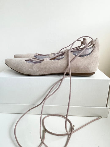 MINT VELVET BEIGE SUEDE LACE UP FLATS SIZE 5/38