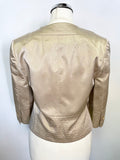KAREN MILLEN CHAMPAGNE COLLARLESS SATIN 3/4 SLEEVE SHORT FITTED JACKET SIZE 10