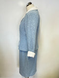LK BENNETT LIGHT BLUE & WHITE TRIM BOUCLE COTTON MIX PENCIL DRESS & JACKET SUIT SIZE 42 UK 12