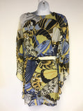 GUESS BY MARCIANO MULTI COLOURED PRINT SILK BATWING SLEEVE BELTED TUNIC TOP SIZE 40 UK 12