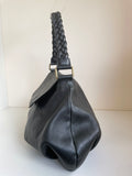MOROCCAN BAZAAR LARGE BLACK LEATHER PLAITED STRAP SHOULDER BAG