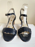 BODEN NAVY BLUE LEATHER ANKLE STRAP BLOCK  HEEL SANDALS SIZE 5/38