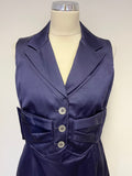 KAREN MILLEN MIDNIGHT BLUE COLLARED V NECKLINE SLEEVELESS PENCIL DRESS SIZE 14