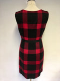 HOBBS RED & BLACK CHECK WOOL BLEND PENCIL DRESS SIZE 10