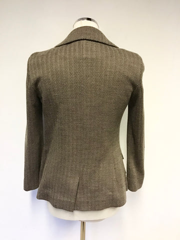 AVOCA ORIGIN BROWN HERRINGBONE WOOL BLEND JACKET SIZE 1 UK 8/10