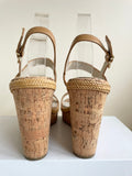 CARVELA CAMEL PLAITED STRAW STRAPS CORK PLATFORM & WEDGE HEEL SANDALS SIZE 7/40
