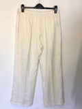 NITYA WHITE LINEN SILK TRIM EDGE TRIM TROUSERS SIZE 44 UK 16