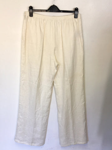 NITYA WHITE LINEN SILK TRIM EDGE TRIM TROUSERS SIZE 44 UK 16