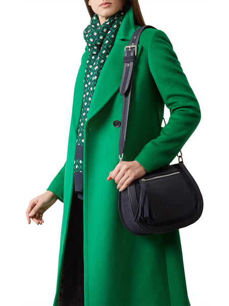 BRAND NEW HOBBS NAVY BLUE FAYE TASSEL TRIM LEATHER & SUEDE CROSS BODY BAG