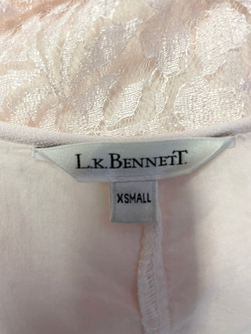 LK BENNETT BABY PINK LACE PANELLED LONG SLEEVELESS DRESS SIZE XS UK 8/10