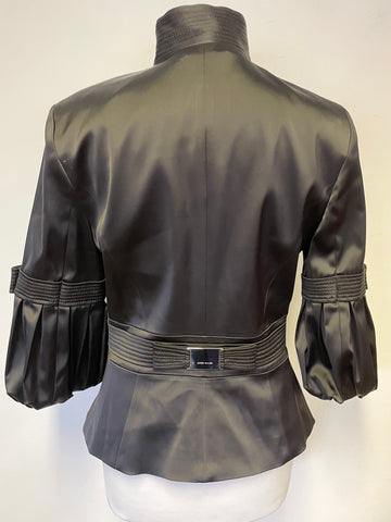 KAREN MILLEN BLACK FITTED 3/4 PLEAT TRIM SLEEVE SPECIAL OCCASION JACKET SIZE 14