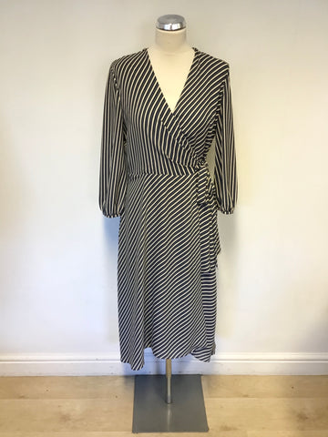 WHISTLES NAVY BLUE,WHITE & ORANGE STRIPE 3/4 SLEEVE WRAP DRESS SIZE 12