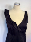 COAST BLACK MATT SATIN FRILL TRIM PENCIL DRESS SIZE 12