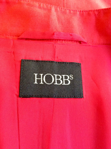 HOBBS RED SILK & LINEN COLLARLESS JACKET SIZE 12