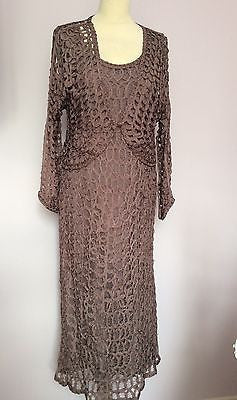 Gina Bacconi Mauve Crocheted Dress & Matching Cardigan Size 16 - Whispers Dress Agency - Womens Special Occasion - 1
