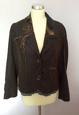 Imprevu Design Brown Wool Blend Pinstripe Velvet Trim Jacket Size 14 - Whispers Dress Agency - Womens Coats & Jackets - 1