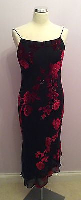 Précis Petite Black & Red Floral Silk Blend Strappy Dress Size 10 - Whispers Dress Agency - Womens Eveningwear - 1