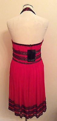 Brand New Marcelane Red & Black Bead & Sequinned Silk Halterneck Dress Size 12 - Whispers Dress Agency - Womens Eveningwear - 2
