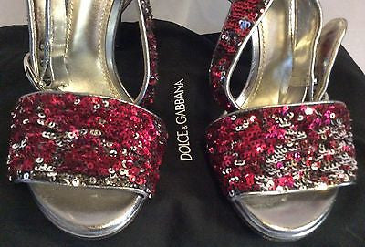 Dolce & Gabbana Red & Silver Sequinned Strappy Heel Sandals Size 6/39 - Whispers Dress Agency - Sold - 3