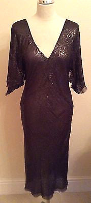 Beautiful Brown Sequinned V Neckline Silk Dress Size 12 - Whispers Dress Agency - Womens Eveningwear - 1