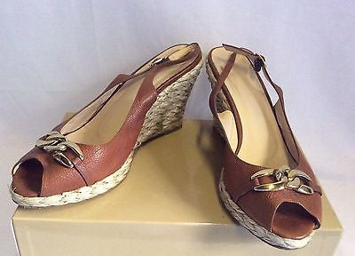 LK Bennett Tan Brown Leather Wedge Heel Peeptoe Sandals Size 7.5/ 41 - Whispers Dress Agency - Sold - 1