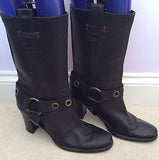 Tommy Hilfiger Black Leather Calf Length Boots Size Us 9.5/ Uk 7 - Whispers Dress Agency - Womens Boots - 3