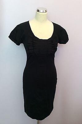 Ted Baker Black Pleated Front Pencil Dress Size 1 UK 10 - Whispers Dress Agency - Womens Dresses - 1