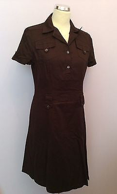 Ted Baker Brown Cotton Short Sleeve Shirt Dress Size 4 UK 14 - Whispers Dress Agency - Sold - 1