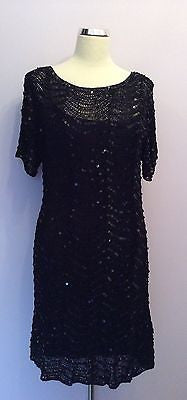 Marks & Spencer Black Sequinned Crocheted Dress Size 16 - Whispers Dress Agency - Womens Eveningwear - 1