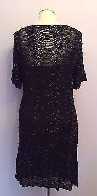 Marks & Spencer Black Sequinned Crocheted Dress Size 16 - Whispers Dress Agency - Womens Eveningwear - 2