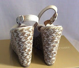 Sergio Rossi Ivory/Beige Canvas & Leather Wedge Heel Peeptoe Sandals Size 3/36 - Whispers Dress Agency - Womens Wedges - 5