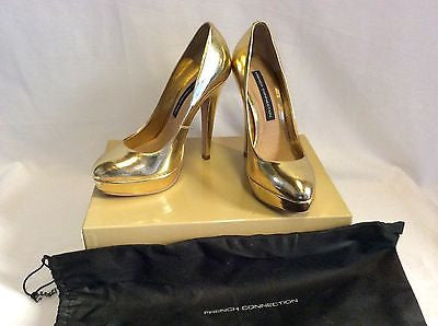 Brand New French Connection Gold Metalic Platform Heels Size 3/36 - Whispers Dress Agency - Sold - 1