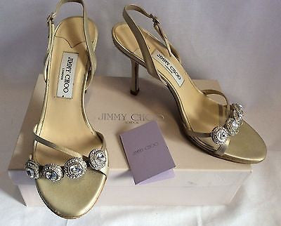 Jimmy Choo Nude Silk Satin Jewel Strappy Heel Sandals Size 7/40 - Whispers Dress Agency - Womens Sandals - 1