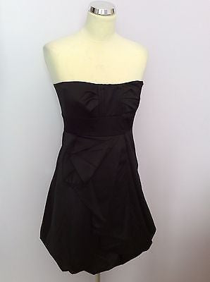 Karen Millen Black Matt Satin Strapless Pleated Front Dress Size 10 - Whispers Dress Agency - Womens Eveningwear - 1