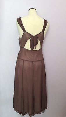 Ted Baker Brown Silk Beaded Dress Size 3 UK 12 - Whispers Dress Agency - Sold - 3