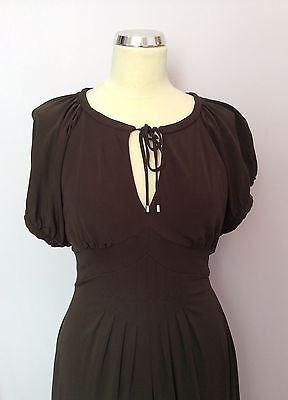 Karen Millen Dark Brown Scoop Neck Tie Cap Sleeve Dress Size 10 - Whispers Dress Agency - Womens Dresses - 2