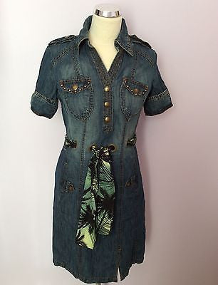 Karen Millen Blue Denim Scarf Silk Tie Waist Dress Size 8 - Whispers Dress Agency - Sold - 1