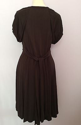 Karen Millen Dark Brown Scoop Neck Tie Cap Sleeve Dress Size 10 - Whispers Dress Agency - Womens Dresses - 4